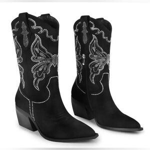 Black suedette rhinestone boots Size 8.5